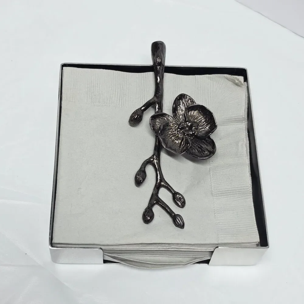 Michael Aram Black Orchid Cocktail Napkin Holder 5.25 X 5.25 X 1.25